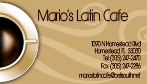Mario's Latin Cafe Business Card